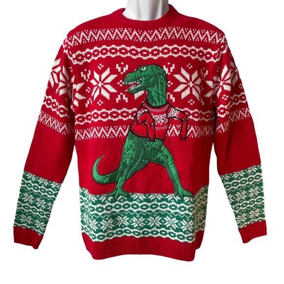 33 Degrees T-Rex Tyrannosaurus Dinosaur Tiny Arms Ugly Christmas Sweater Sz L - Picture 1 of 5